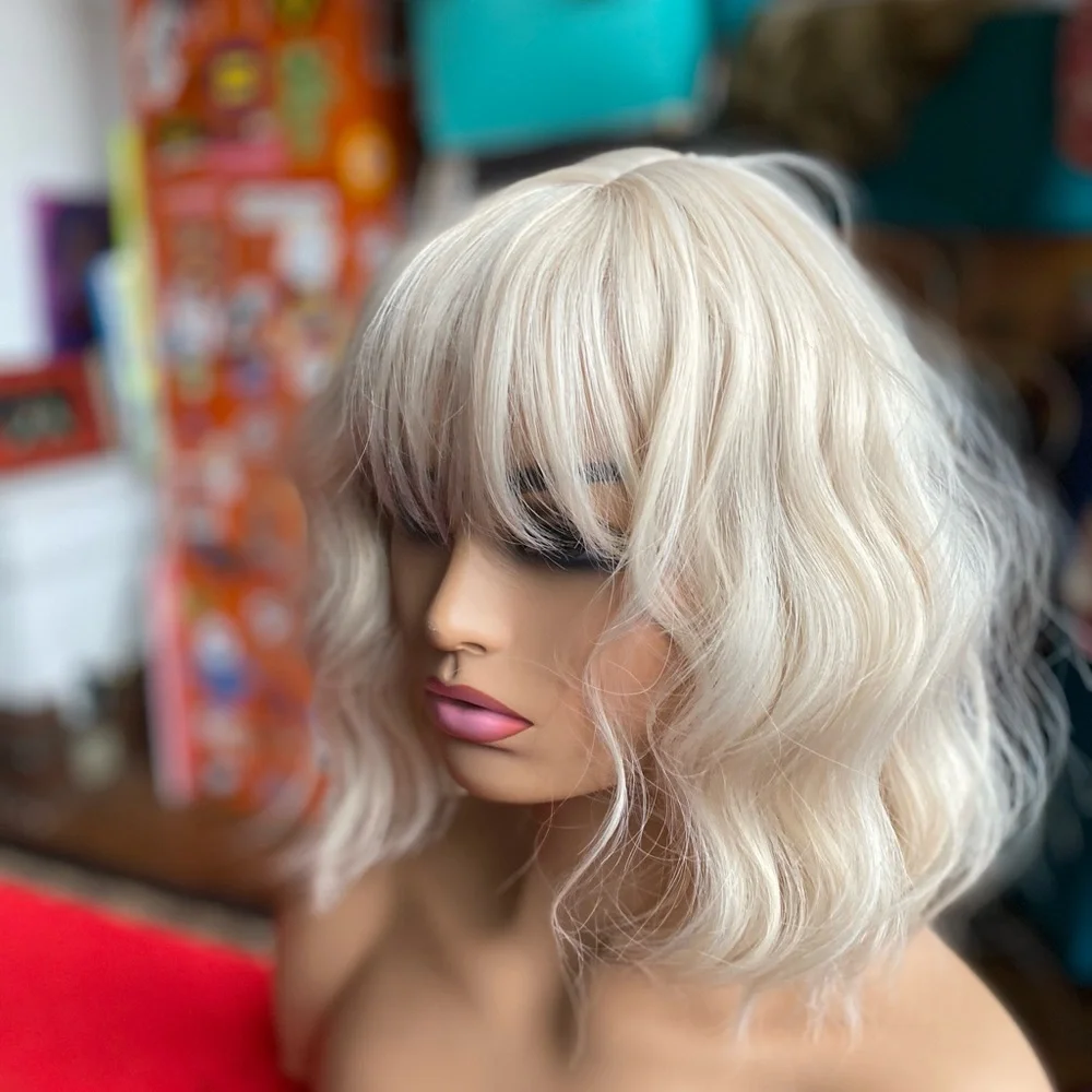 White platinum blonde bob wig